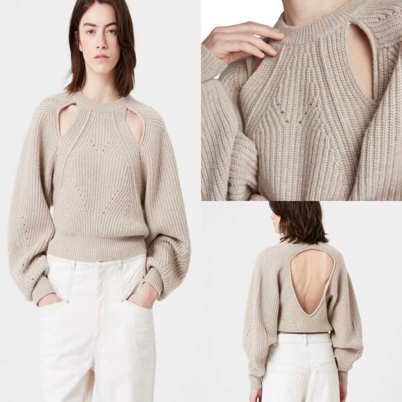 Isabel Marant Palma Sweater Beige Cashmere Wool Open Back Boho Preppy Size 6 - Picture 2 of 13